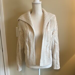 Cream Cable Knit Cardigan with Shawl Collar